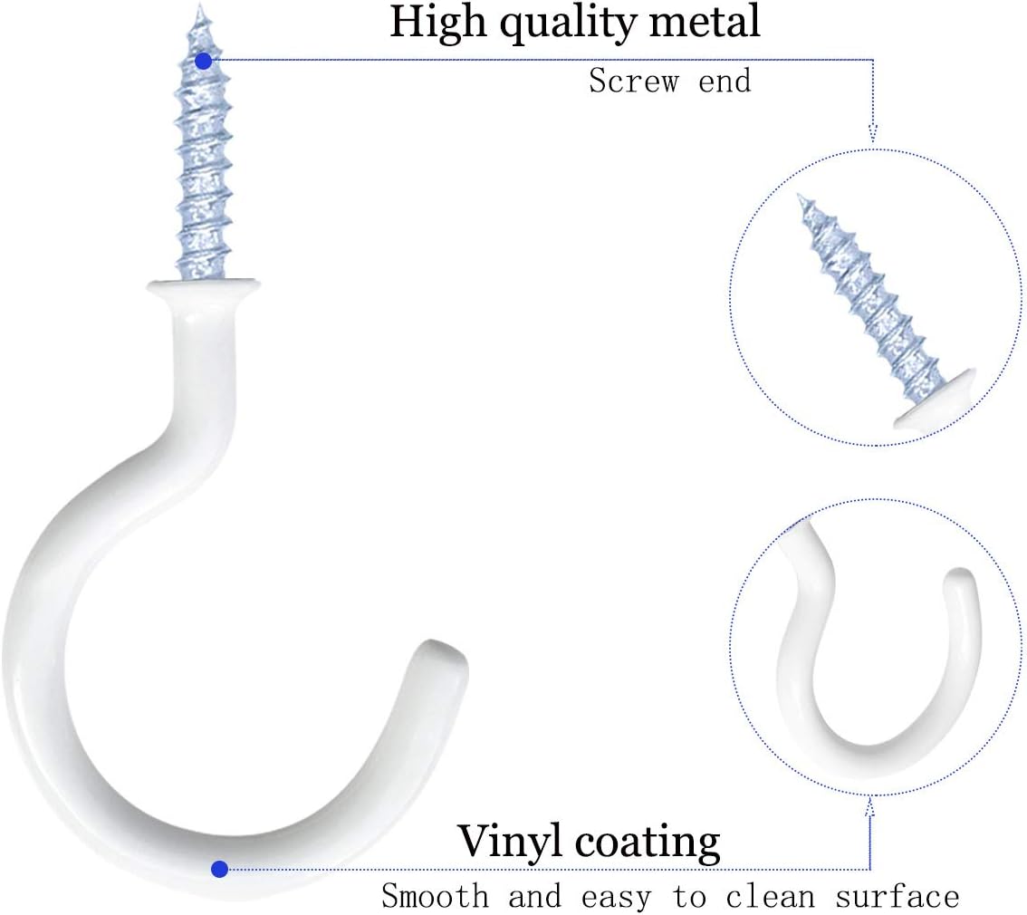 12 Pack Vinyl Coated Ceiling Hooks.Screw-in Mug Hooks.Multi-Function Wall Hooks Kitchen Hooks Cup Hooks for Indoors Outdoors (White. 1-1/4 Inch) - Image 2