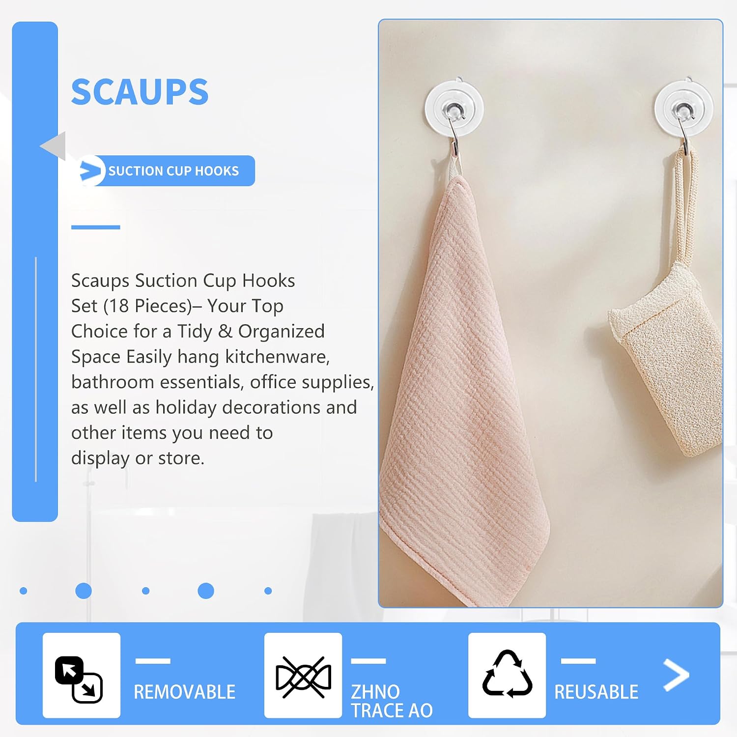 18 Pack Suction Cup Hooks Max Load 10LB. 1.77Inch Suction Cup Hook for Glass Window. Reusable. Suitable for Glass. Windows. Bathrooms. Kitchens. Tiles. Shower Cubicles - Image 5