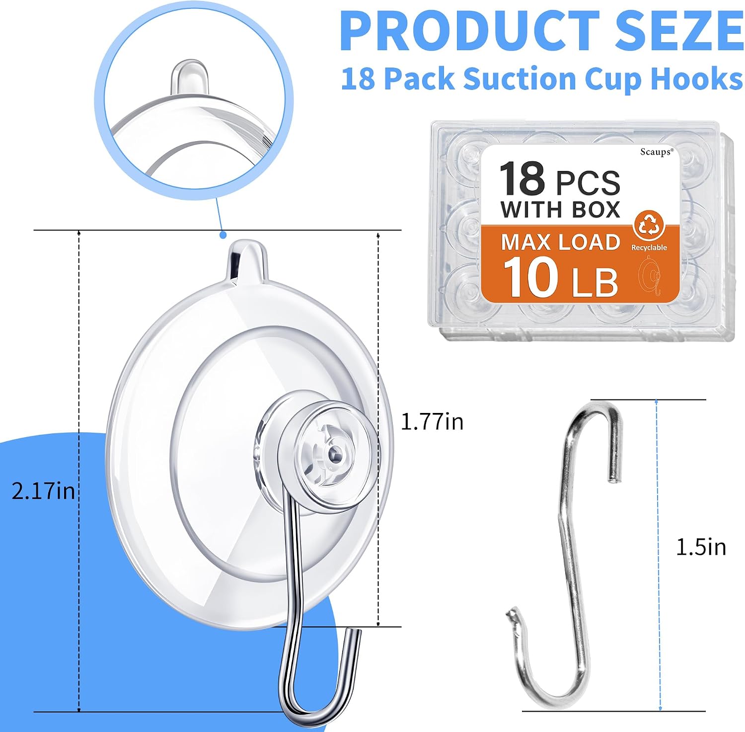 18 Pack Suction Cup Hooks Max Load 10LB. 1.77Inch Suction Cup Hook for Glass Window. Reusable. Suitable for Glass. Windows. Bathrooms. Kitchens. Tiles. Shower Cubicles - Image 2