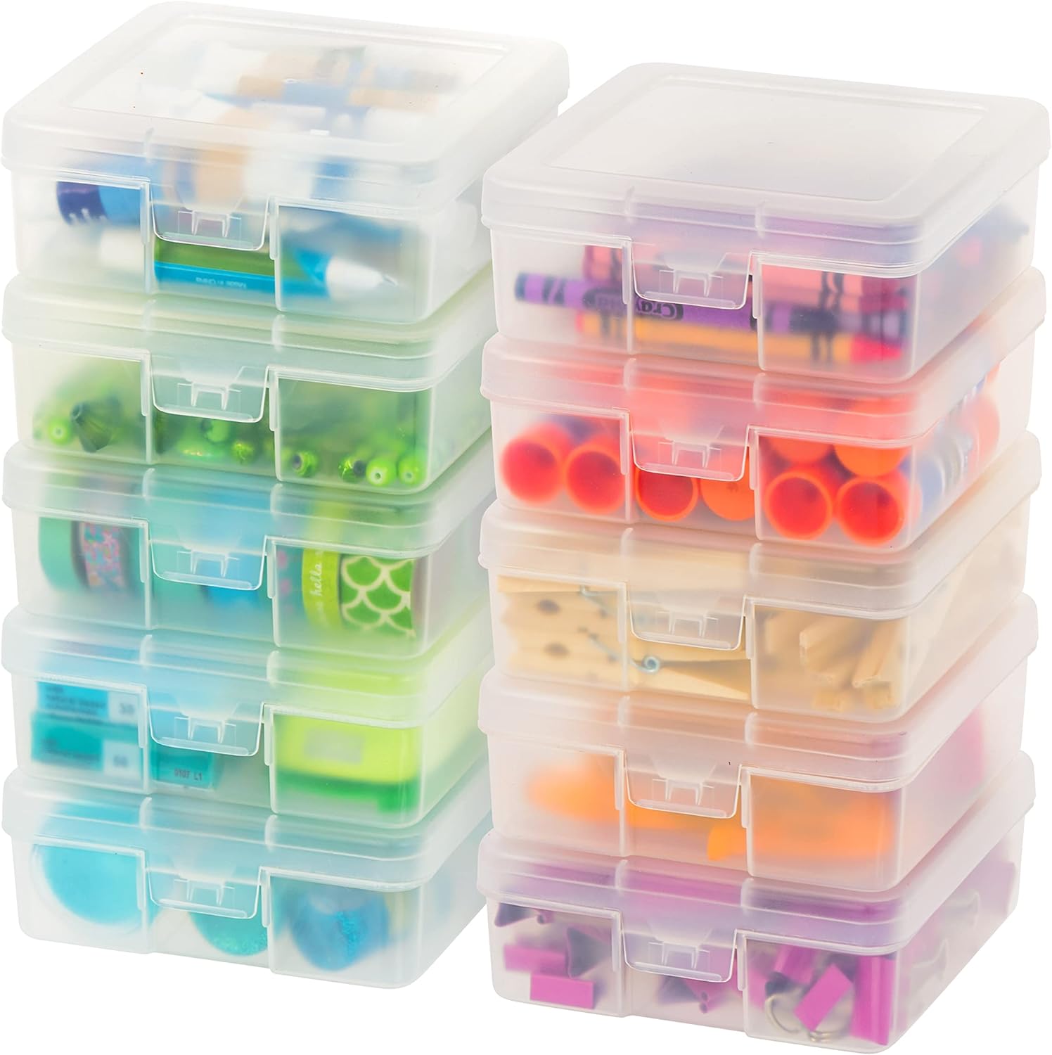 IRIS USA Clear Storage Cases. 10-Pack. |Made in USA|. Plastic Bead Organizing Containers with Snap Lid for Arts. Crafts. Ephemera. Stickers. & Dance Cheer. Clear - Small