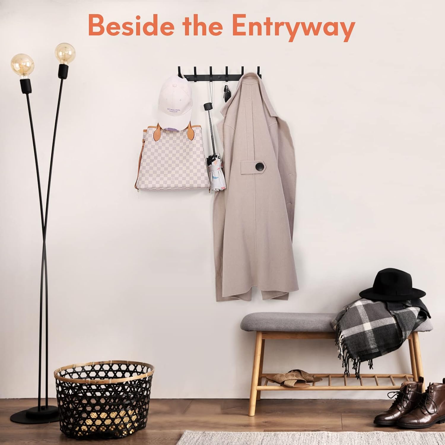 Optish Coat Rack Wall Mount. Wall Hooks for Hanging. Entry Coat Hooks Coat Hanger. Hat Rack Holder for Wall. Key Holder Purse Racks. Towel Rack for Bathrooms (2 Pack. Black) - Image 6