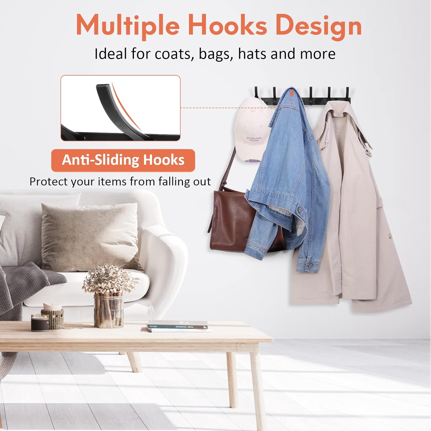 Optish Coat Rack Wall Mount. Wall Hooks for Hanging. Entry Coat Hooks Coat Hanger. Hat Rack Holder for Wall. Key Holder Purse Racks. Towel Rack for Bathrooms (2 Pack. Black) - Image 5