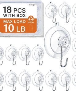 18 Pack Suction Cup Hooks Max Load 10LB. 1.77Inch Suction Cup Hook for Glass Window. Reusable. Suitable for Glass. Windows. Bathrooms. Kitchens. Tiles. Shower Cubicles