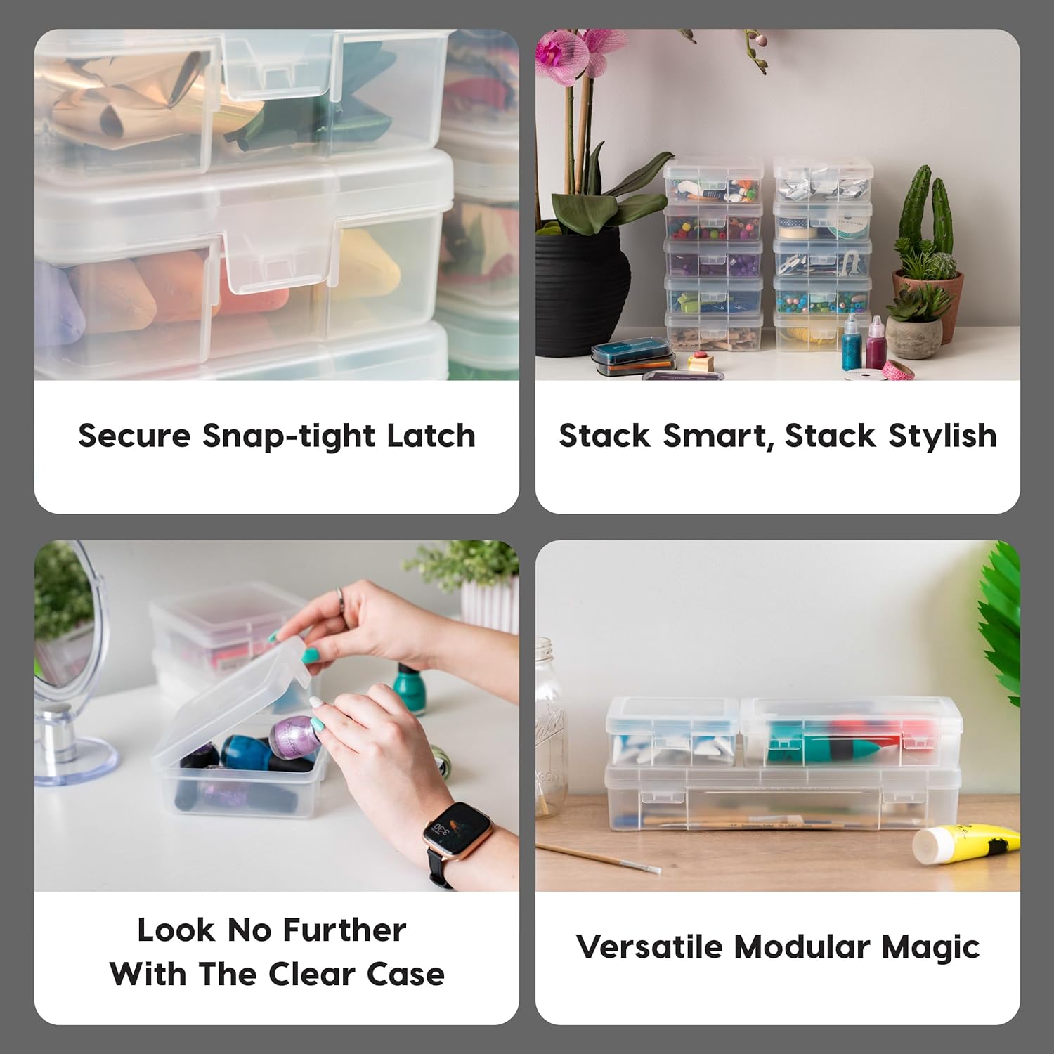 IRIS USA Clear Storage Cases. 10-Pack. |Made in USA|. Plastic Bead Organizing Containers with Snap Lid for Arts. Crafts. Ephemera. Stickers. & Dance Cheer. Clear - Small - Image 3