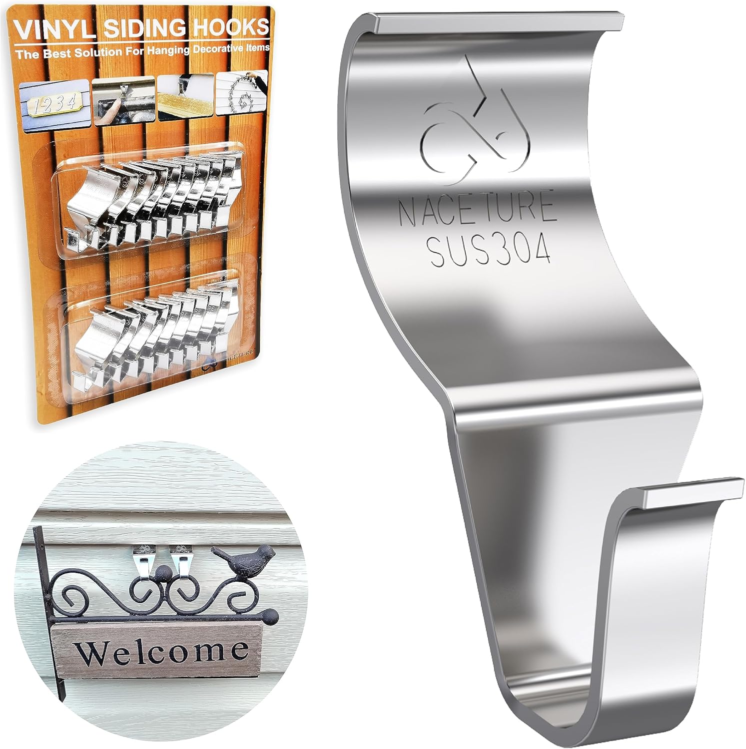 NACETURE Vinyl Siding Hooks 20 Pack Heavy Duty Siding Clips Vinyl Siding Hanger for Hanging on Patio. No Hole Need Command Outdoor Hook Hang to Decor Wreath Things | Heavy Duty